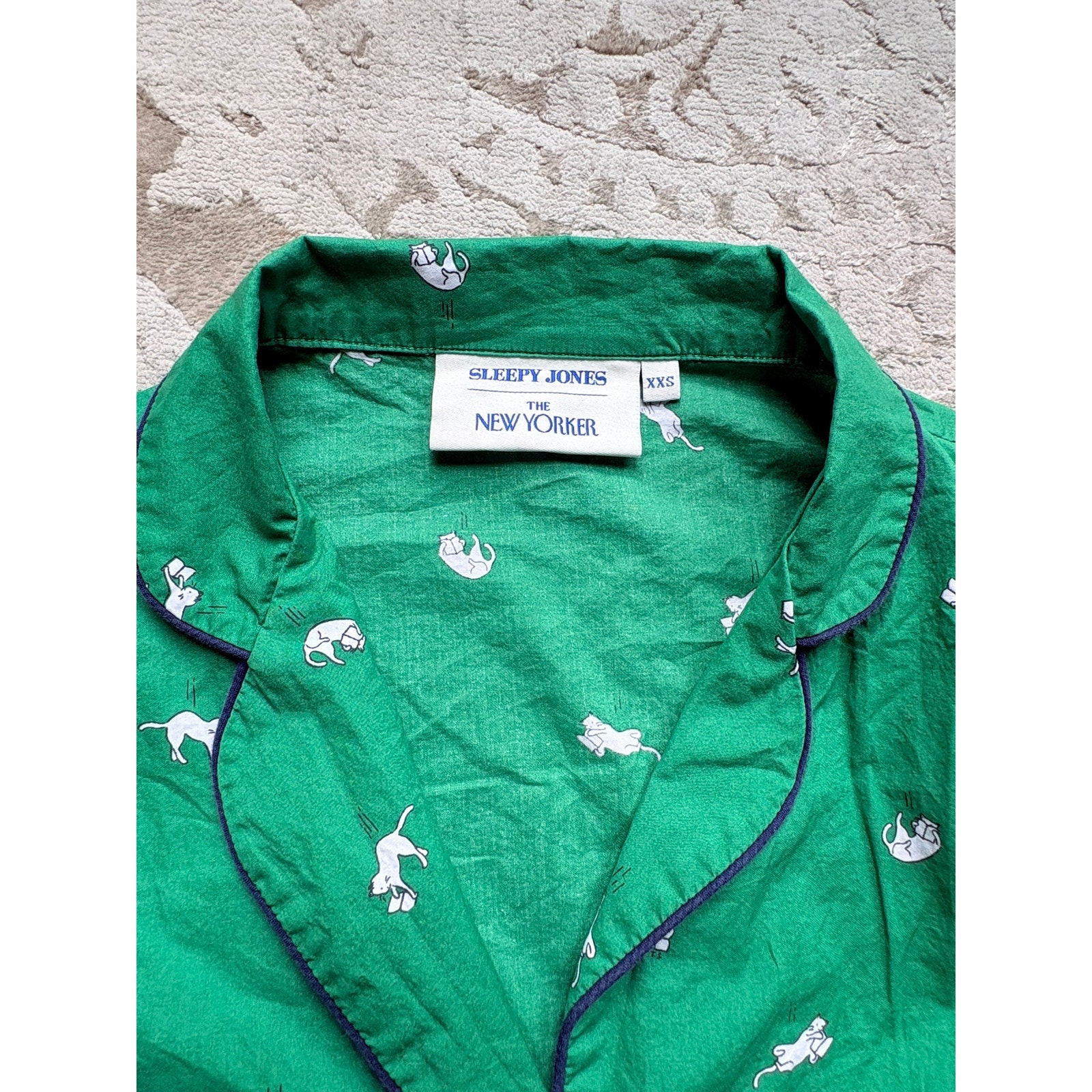Sleepy Jones X New Yorker Women's Xxs Green Dog Print Pajama Set Cotton — image 2 of 7